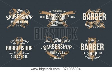 Barber Shop Vintage Hipster Logo Templates. Barbershop Stamp, Print, Label Set. Barbershop, Barber, 