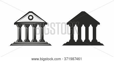 Vintage Courthouse, Museum Icon. Judgement Icon Isolated On White Background. Musem Silhouette. Vect
