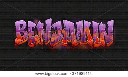 Benjamin. A Cool Graffiti Name Illustration Inspired By Graffiti And Street Art Culture. Vivid Vibra