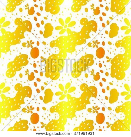 Doodle Flowers And Dots Gold Foil Pattern. Vector Seamless Pattern Design For Fashion, Textile, Wrap
