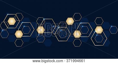 Luxury Abstract Gold And Navy Blue Hexagons Background.
