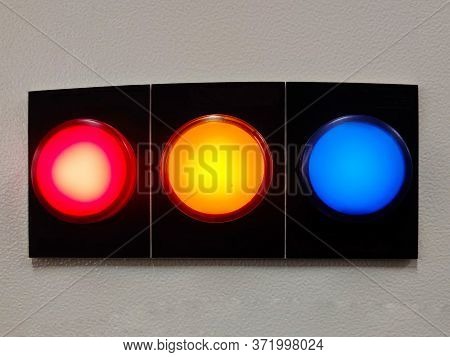 Pilot Lamp For Showing 3 Phase Status Of Electricity By Red Yellow And Blue Lights Installed On Pane