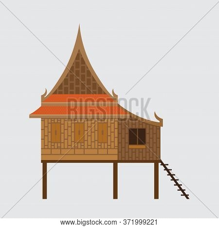Thai Traditional House,thai Wooden House Beautiful Architecture, Vector Illustration.