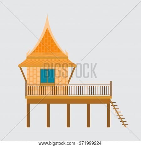 Thai Traditional House,thai Wooden House Beautiful Architecture, Vector Illustration.