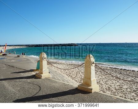 View Of Beautiful Beach Sand And Blue Sky.