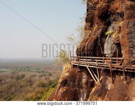 Wood Bridge On Phu Thok Mountain One Of Unseen Thailand