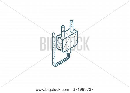 Electric Plug Isometric Icon. 3d Line Art Technical Drawing. Editable Stroke Vector