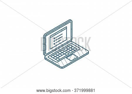 Laptop Computer, Notebook Isometric Icon. 3d Line Art Technical Drawing. Editable Stroke Vector