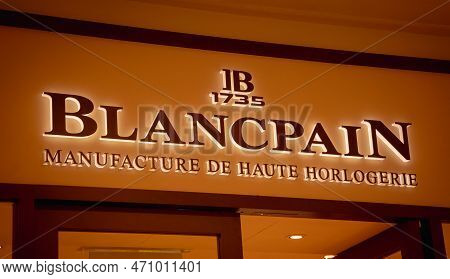 Kuala Lumpur, Malaysia - December 04, 2022: Blancpain Brand Retail Shop Logo Signboard On The Storef