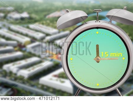 Ringing Twin Bell Vintage Classic Alarm Clock With The 15 Minute City Concept.