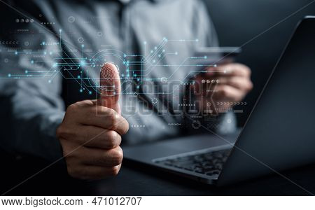 Online Payment Concept. Businessman Using Computer Via Banking And Online Shopping Via Banking Mobil
