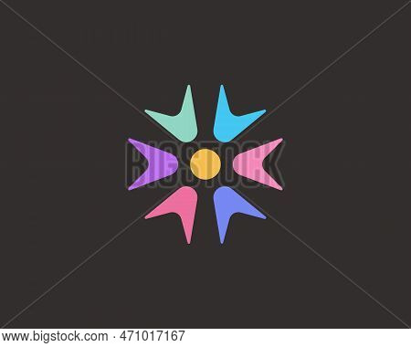 Abstract Flower Logo Design. Creative Sunburst Logotype. Universal Team Community Vector Sign. Vecto