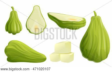 Chayote Icons Set. Cartoon Set Of Chayote Icons For Web Design