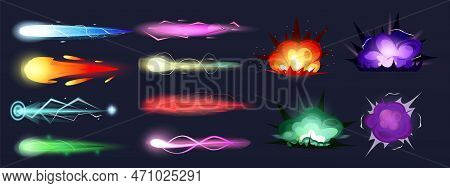 Poda Technology. Blast Shots Effect. Comic Energy Ray Or Blaster Attack. Combat Games Futuristic Pow