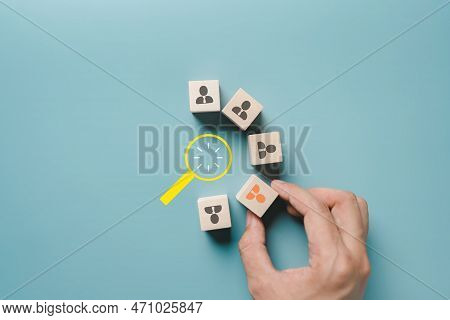 Hrm Or Human Resource Management, Hand Selective And Accept To Manager Icon On Wood Block Which Is A