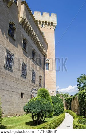 Bojnice, Slovakia - August 02, 2022: Path Through The Garden Of The Historic Castle Bojnice, Slovaki