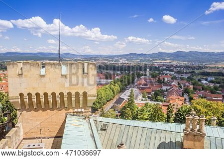 Bojnice, Slovakia - August 02, 2022: Castle Tower Overlooking The City And Mountains Of Bojnice, Slo