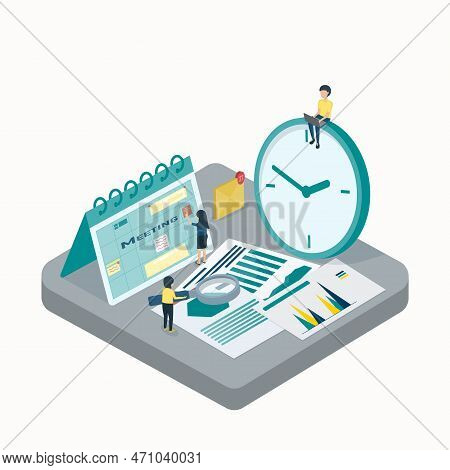 Businessman Managing Time And Calendar Schedule. She Is Checking The Schedule. Add An Appointment Or