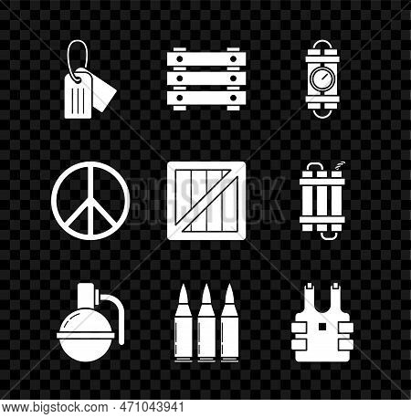 Set Military Dog Tag, Ammunition Box, Detonate Dynamite Bomb Stick And Timer Clock, Hand Grenade, Bu