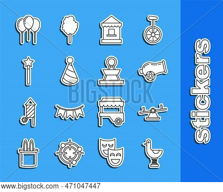 Set Line Riding Kid Duck, Seesaw, Cannon, Ticket Box Office, Party Hat, Magic Wand, Balloons With Ri