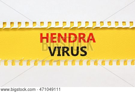 Hendra Virus Symbol. Concept Words Hendra Virus On Yellow Paper. Beautiful Yellow Table White Backgr