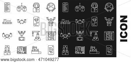 Set Line Algorithm, Global Technology Social Network, Drone Delivery Concept, Worker Robot, Flying W