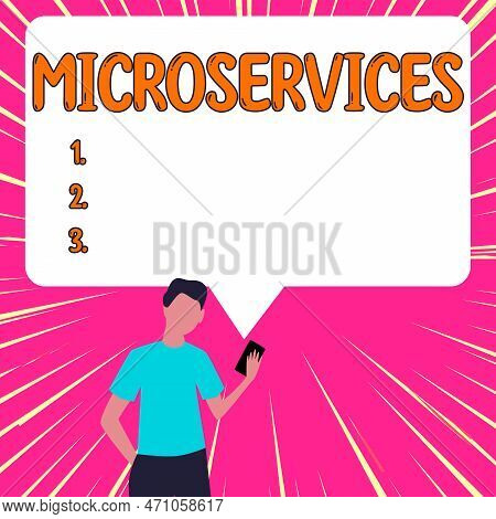 Text Sign Showing Microservices. Word For Software Development Technique Building Single Function Mo