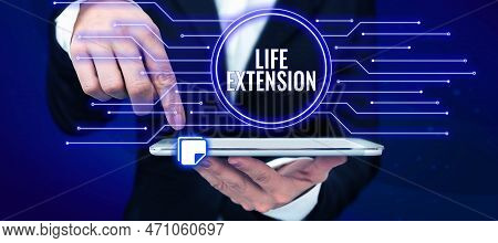 Sign Displaying Life Extension. Concept Meaning Able To Continue Working For Longer Than Others Of T