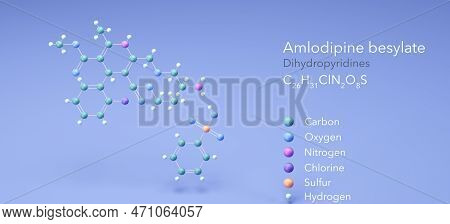 Amlodipine Besylate Molecule, Molecular Structures, Dihydropyridines, 3d Model, Structural Chemical 