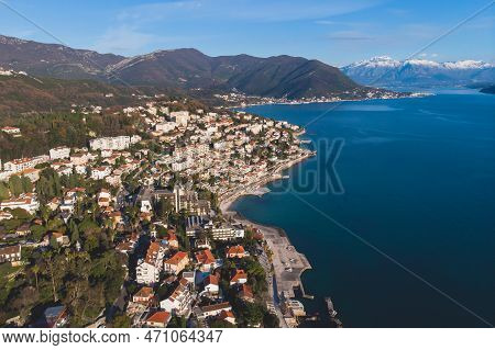 Herceg Novi Town And Kotor Bay, Aerial Drone View Of Herzeg Novi Panorama, Montenegro, With Old Town