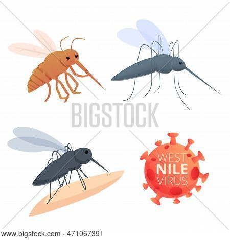 West Nile Virus Icons Set. Cartoon Set Of West Nile Virus Icons For Web Design