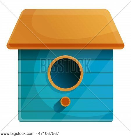 Blue Bird House Icon. Cartoon Of Blue Bird House Icon For Web Design Isolated On White Background