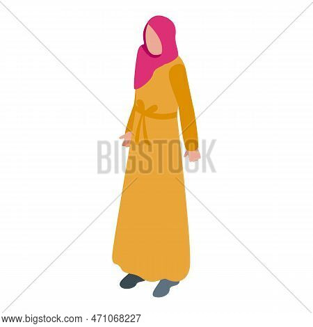 Woman Muslim Icon Isometric Vector. Arab Fashion. Women Abaya
