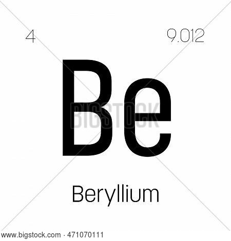 Beryllium, Be, Periodic Table Element With Name, Symbol, Atomic Number And Weight. Lightweight Metal