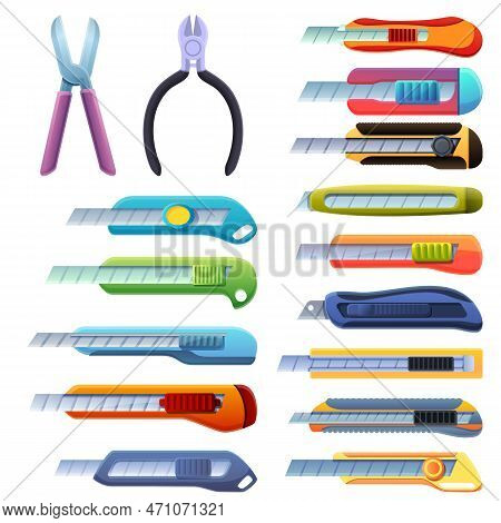 Cutter Icons Set. Cartoon Set Of Cutter Icons For Web Design