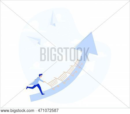 Increase Sales Or Profit,marketing Strategy Concept, Businessman Sale Manager Push Role Of Shopping 