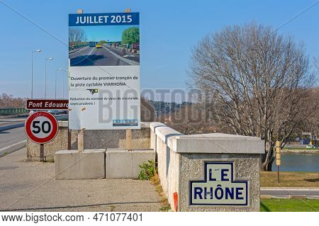 Avignon, France - January 30, 2016: Pont Edouard Daladier Bridge Over River Rhone In Avignon, France