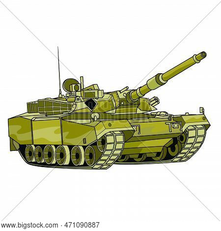 Tank, Armored Vehicle In Green Color, Isolated Object On White Background, Vector Illustration, Eps