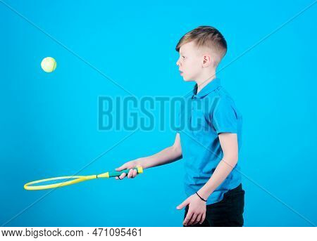 Happy Child Practice Tennis. Little Boy Practice. Fitness Diet Brings Health And Energy. Gym Practic