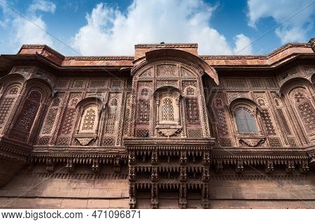 Jharokha, Stone Window Projecting From The Wall Face Of A Building, In An Upper Story, Overlooking M