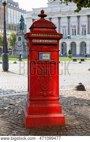 Century Old Red Postbox In Liège, Belgium.