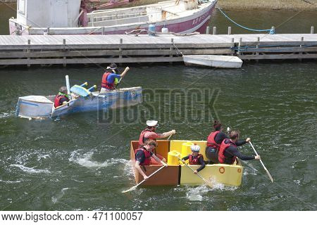 Douarnenez, France - June 05 2022: The Great Regatta Of Cardboard Boats Is A Maritime Event Open To 