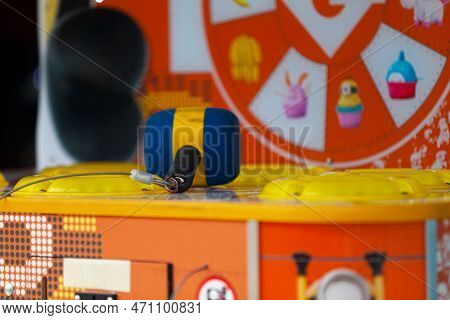 Saint Denis, Reunion - August 13 2016: Hammer On The Top Of A Whac-a-mole Arcade Game In A Carnival.