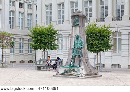 Brussels, Belgium - July 02 2019: The Monument To Count Frederic De Merode (french: Monument Au Comt