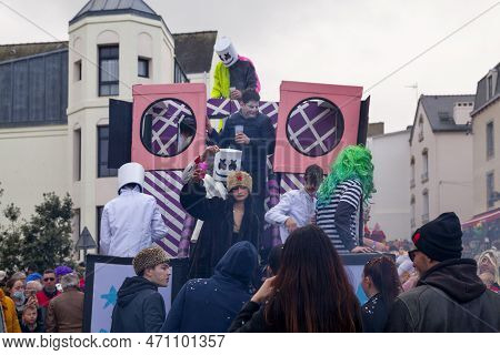 Douarnenez, France - February 27 2022: Les Gras De Douarnenez Is A Particularly Famous Carnival Acro