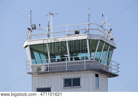 Morlaix, France - September 18 2022: Control Tower Of The Airport Of Morlaix - Ploujean.