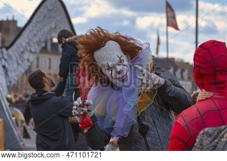 Landerneau, France - April 03 2022: People Disguised During The Carnaval De La Lune Etoilée.