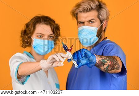 Professional Team. Doctors Wear Respirator Mask. For Treating Patients. Doctor Inject Vaccine. Docto