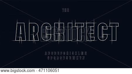 Architect Alphabet, Blueprint Geometric Letters, Construction Plan Font For Engineering Logo, Drafti