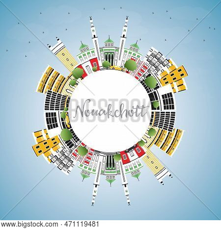 Nouakchott Mauritania City Skyline With Color Buildings, Blue Sky And Copy Space. Vector Illustratio